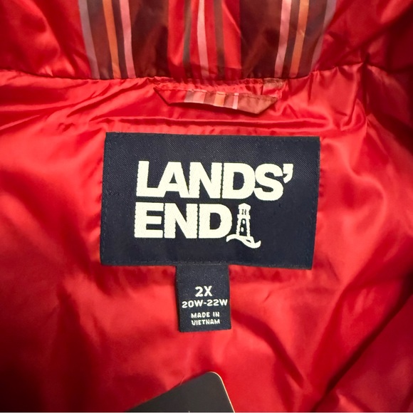 Lands' End Red plaid down Puffer Vest 600 fill power womens 2X cabincore winter - Picture 3 of 11